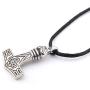 GUNGNEER Raven Head Thors Hammer Pendant Necklace - Stainless Steel Nordic Viking Mjolnir Choker for Men Women, Adjustable Length Cotton Cord