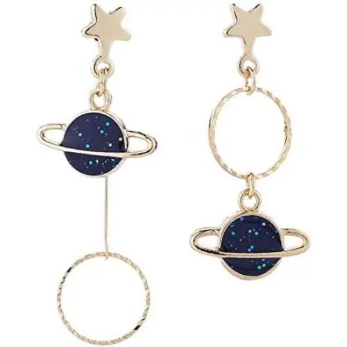 Moon Dangle Earrings - Asymmetrical Planet and Moon Earrings for Women,Enamal Star Hoop and Moon Aesthetic Celestial Jewelry for Girls Moon Dangle Earrings - Asymmetrical Planet and Moon Earrings for Women,Enamal Star Hoop and Moon Aesthetic Celestial Jewelry for Girls