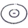 JYX Pearl Necklace Set 8-9mm Dark-Blue Freshwater Pearl Necklace Bracelet and Earrings Jewelry Set
