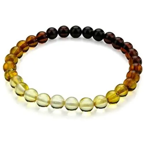 Amber Stretch Rainbow Bracelet - Natural Baltic Multi Color 6+ mm Beads - in a Luxury Gift Box - Amber Culture