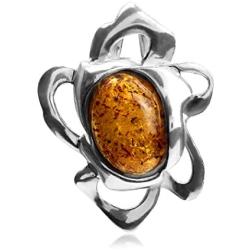 Ian and Valeri Co. Amber Sterling Silver Oval Flower Slaider Pendant