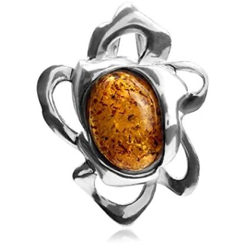 Ian and Valeri Co. Amber Sterling Silver Oval Flower Slaider Pendant