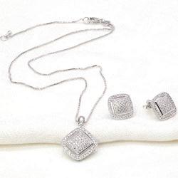 Lavencious Square Shaped Jewelry Set Necklace & Earrings Trendy Micro Paved AAA Clear Cubic Zirconia For Women