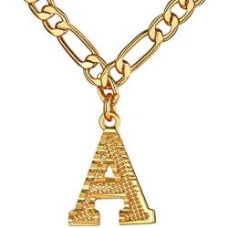 ChainsHouse Initial Letter Pendant Necklace Mens Womens Capital Letter Yellow Gold Plated A-Z 26 Alphabet Name Jewelry 16''+2'' Adjustable Stainless Steel Figaro Chain Personaziled