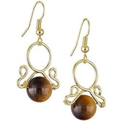 Nupuyai Round Stone Bead Dangle Earrings Healing Crystal Hook Earrings Wire Wrapped Handmade Jewelry for Women