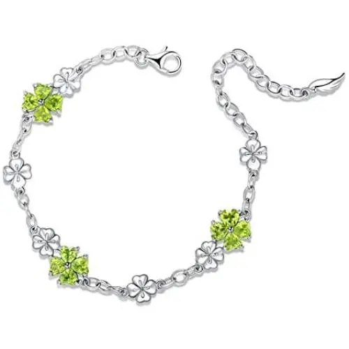JIANGXIN 925 Sterling Silver Birthstone Chain Link Bracelet for Women Girl Lucky Four leaf clover Gemstone Fine Jewelry Good Luck Shamrock Birthday Gift JIANGXIN 925 Sterling Silver Birthstone Chain Link Bracelet for Women Girl Lucky Four leaf clover Gemstone Fine Jewelry Good Luck Shamrock Birthday Gift