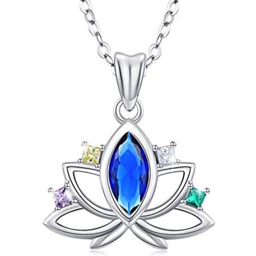 Aniu Sterling Lotus Flower Necklace for Women, 925 Silver with Cubic Zirconia Pendant, Best Jewelry Gifts for Girls/Mom/Wife/Grandma/Girlfriend (with Fine Gift Box)