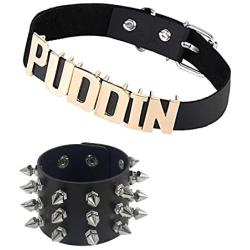 YANCHUN Puddin Choker Necklace Collar Punk Leather Bracelet for Women Halloween Costume Cosplay