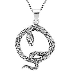 AeraVida Edgy Serpent Coiled Snake .925 Sterling Silver Pendant Necklace