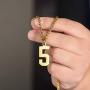 QeenseKc Sports Gold Lucky Number Necklace Inspiration Baseball Jersey Number Initial 25mm High Pendant Jewelry 3mm Wheat Chain