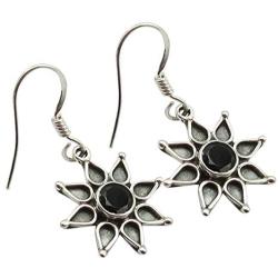 SilverStarJewel 925 Sterling Silver Black Onyx Sun Earrings 1.3'' Women Fashion