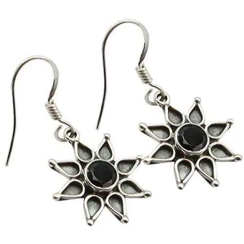 SilverStarJewel 925 Sterling Silver Black Onyx Sun Earrings 1.3'' Women Fashion SilverStarJewel 925 Sterling Silver Black Onyx Sun Earrings 1.3'' Women Fashion