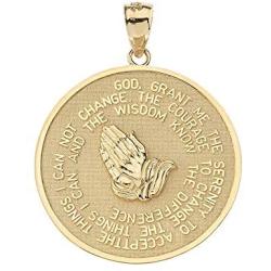 Solid 14k Yellow Gold Bible Verse Serenity and Lords Prayer Medal Pendant