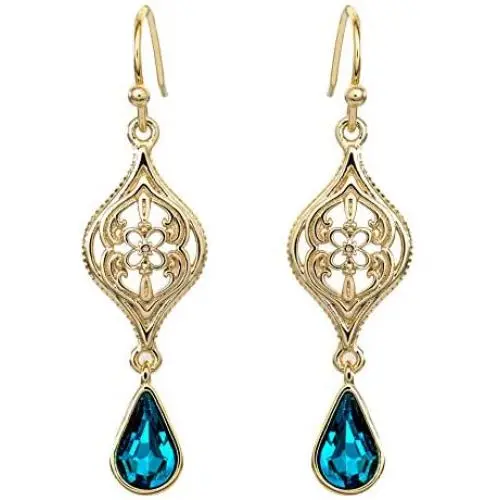 Disney Aladdin Princess Jasmine Yellow Gold Plated Crystal Dangle Earrings
