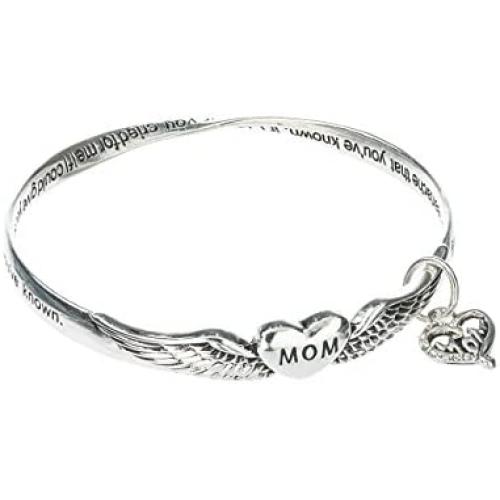 Jewelry Nexus Prayer for Mom Heart & Angel Wings Charm Bangle Bracelet