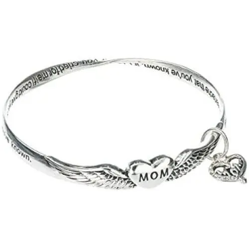 Jewelry Nexus Prayer for Mom Heart & Angel Wings Charm Bangle Bracelet