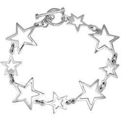 AeraVida Cute & Trendy Linked Stars .925 Sterling Silver Toggle Link Bracelet