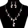 EleQueen Womens Cubic Zirconia Simulated Pearl Flower Filigree Bridal Necklace Earrings Jewelry Set Ivory Color