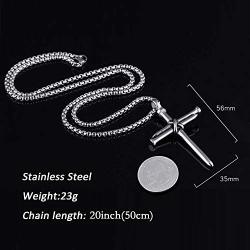 Cross Necklace for Men Boys Cross Pendant STRENGTH Bible Verse Stainless Steel Necklace