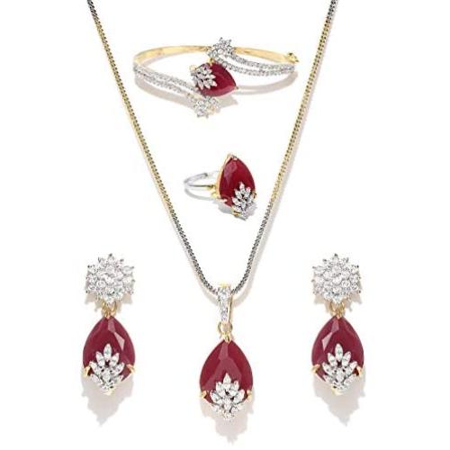 YouBella Jewellery Bollywood Ethnic Gold Plated Traditional American Diamond Indian Necklace Set with Earrings, Ring and Bracelet for Women