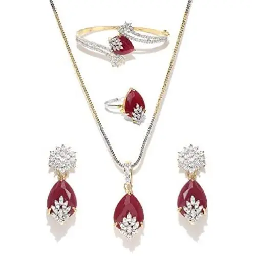 YouBella Jewellery Bollywood Ethnic Gold Plated Traditional American Diamond Indian Necklace Set with Earrings, Ring and Bracelet for Women YouBella Jewellery Bollywood Ethnic Gold Plated Traditional American Diamond Indian Necklace Set with Earrings, Ring and Bracelet for Women