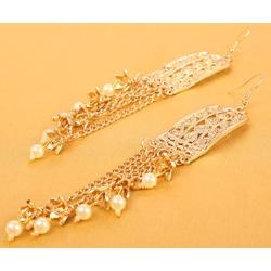 Touchstone''Contemporary Kundan Collection'' Exotic Indian Bollywood Desire Royal Mughal Kundan Polki Look Floral Faux Ruby Jewelry Chandelier Earrings In Gold Tone For Women