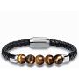 Mens Leather Bracelet with Tigers Eye Gemstone Stainless Steel Leather Braided Bracelet with Magnetic Clasp