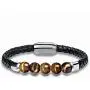 Mens Leather Bracelet with Tigers Eye Gemstone Stainless Steel Leather Braided Bracelet with Magnetic Clasp Mens Leather Bracelet with Tigers Eye Gemstone Stainless Steel Leather Braided Bracelet with Magnetic Clasp