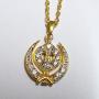 SwaraEcom 14K Yellow Gold Plated Round CZ Sikh Khanda Symbol Religious Pendant India Fashion Jewelry