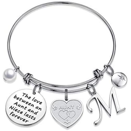 Aunt Gifts from Niece, Dainty Aunt Gift Engraved The Love between an Aunt and Niece Lasts Forever Relationship Bracelet Initial Charm Bracelets for Women Best Aunt Ever Gifts from Niece Nephew