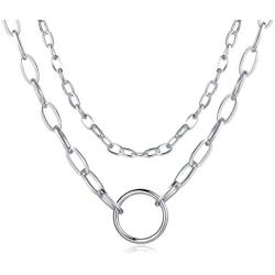 Cross Chain Necklaces For Women,Layered Choker Long Silver Stainless Steel Necklace For Teen Girls Friendship Dainty Best Friend Lock Cute Statement Jewelry
