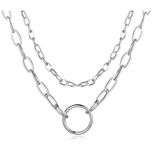 Cross Chain Necklaces For Women,Layered Choker Long Silver Stainless Steel Necklace For Teen Girls Friendship Dainty Best Friend Lock Cute Statement Jewelry
