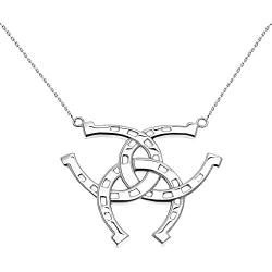 Sterling Silver Triple Criss Cross Horse Shoe Good Luck Necklace