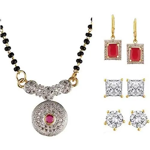 Efulgenz Fashion Jewelry Set of Indian CZ Mangalsutra Pendant Necklace Stud & Hoop Earrings Efulgenz Fashion Jewelry Set of Indian CZ Mangalsutra Pendant Necklace Stud & Hoop Earrings