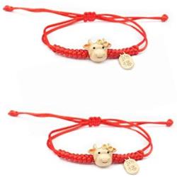 COLORFUL BLING 2-4Pcs Chinese Traditional Ox Red String Bracelets Set Protection Lucky Cow New Year Red Braided Bracelet Jewelry for Unisex