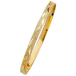 Wellingsale 14k Solid Yellow Gold Slip On Diamond Cut Stacking Bangle Bracelet (Multiple Styles Available)