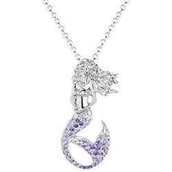 Women Mermaid Pendant Necklaces Jewelry Gift White Gold Plated Austrian Crystal Birthstone for Girls
