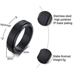 PJ Jewelry 6mm Mens Stainless Steel Rotating Center Camera Lens Design Spinner Band Ring