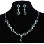 EleQueen Womens Silver-Tone Cubic Zirconia Teardrop Flower Bridal V-Necklace Sets Tennis Bracelet Dangle Earrings for Wedding Bridesmaids