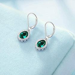 AOBOCO Halo Earrings Sterling Silver Leverback Earrings Embellished with Crystal from Austria, Hypoallergenic Dangle Drop Earrings, Fine Jewelry Gifts for Women