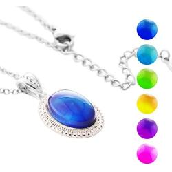 MOJO JEWELRY Handmade Made Mood Stone Mood Pendant Sterling Silver Plated Mood Necklace with Stainless Steel Chain 16''+2'', MJ20NK-05