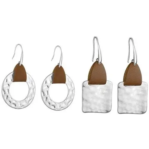 Women Pu Leather Geometric Irregular Round Earring for Girls Square Dangle Drop Boho Ear Jewelry