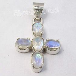 SilverStarJewel 925 Solid Silver Rainbow Moonstone Pendant 1.2'' Wholesale Jewelry