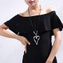 Silver Lover Heart Pendant Fashion Jewelry Black Leather Necklace for Women Long Rope Chain Chokers