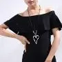 Silver Lover Heart Pendant Fashion Jewelry Black Leather Necklace for Women Long Rope Chain Chokers