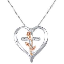 SNZM Love Heart Pendant Necklace for Women Mom Faith Rose Necklace Jewelry Gifts for Birthday Christmas