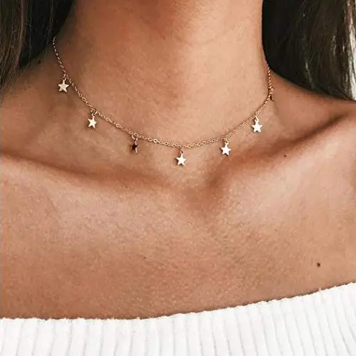 Chicque Tiny Star Choker Necklace Short Gold Dangle Necklace Chain Tassel Sequins Necklaces Jewelry for Women and Girls Chicque Tiny Star Choker Necklace Short Gold Dangle Necklace Chain Tassel Sequins Necklaces Jewelry for Women and Girls