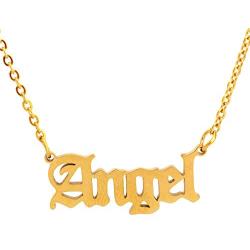 HUTINICE Custom Name Necklace Personalized Jewelry, 18 inch Gold Plated Chain Gothic Old English Nameplate Necklaces for Women and Girls Birthday Gift