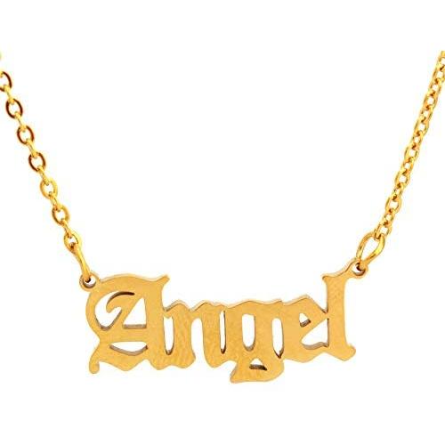HUTINICE Custom Name Necklace Personalized Jewelry, 18 inch Gold Plated Chain Gothic Old English Nameplate Necklaces for Women and Girls Birthday Gift