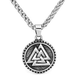 GuoShuang Nordic Viking Valknut Amulet Stainless steel Pendant Necklace for man and women -With Valknut Rune Gift Bag
